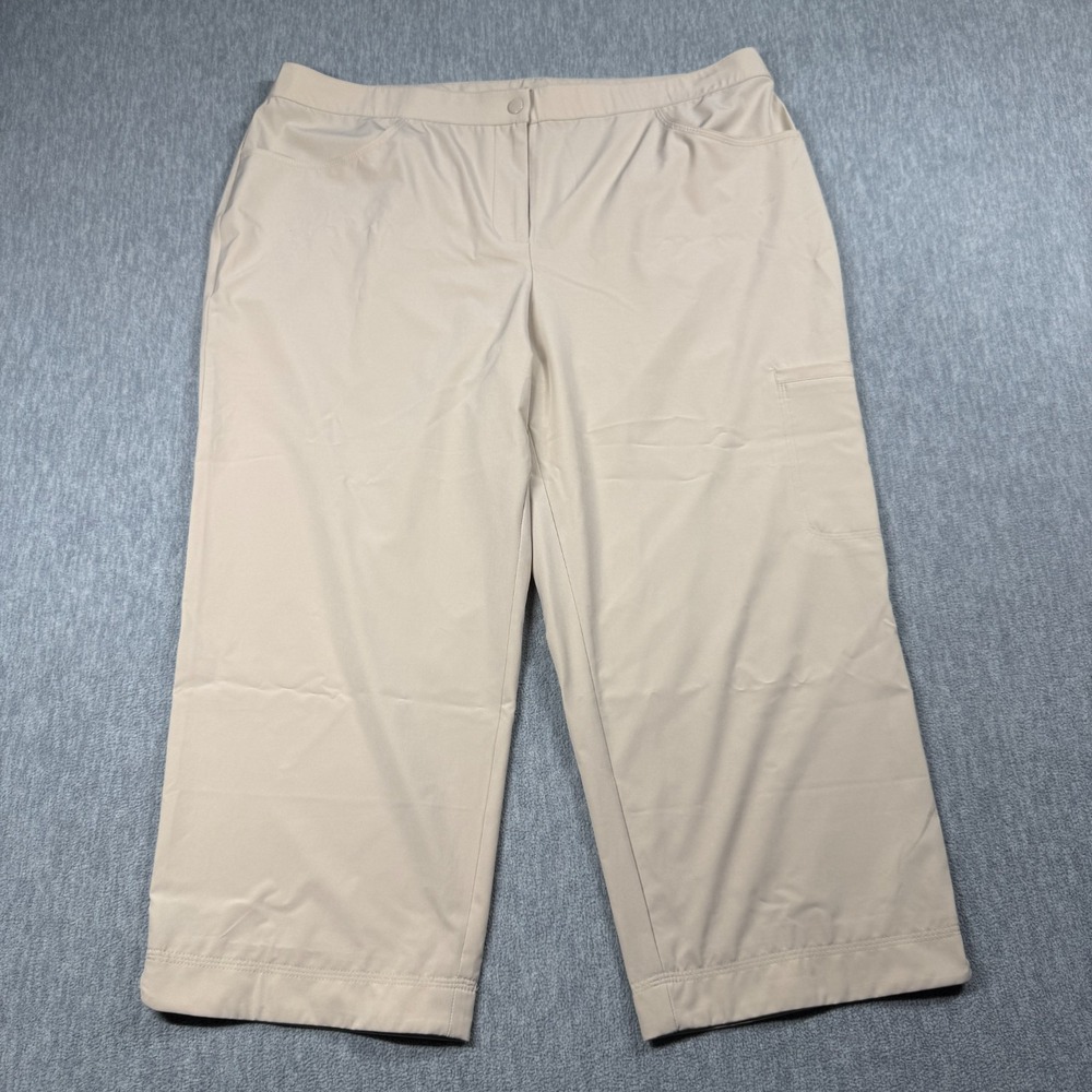 Chico's Pants Womens 3 Tan Beige Weekends Crop Stretch Lightweight Straight Leg